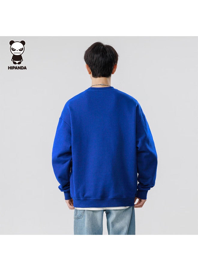 Hipanda Men's Sweatshirt, Autumn Season, Colorful Puff Round Neck, American Retro Style, Casual Versatile Top, Klein Blue, XL - Image 5