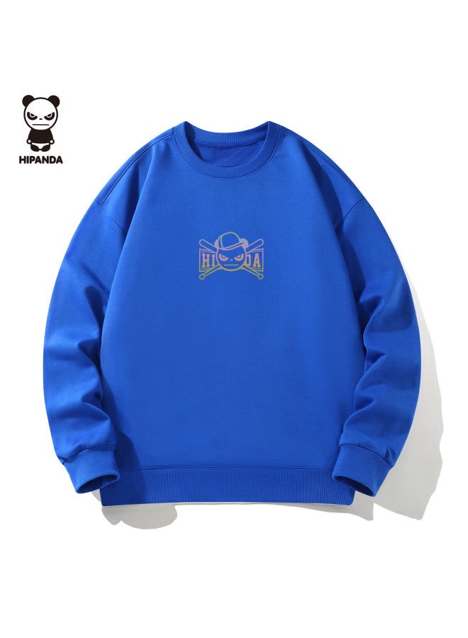 Hipanda Men's Sweatshirt, Autumn Season, Colorful Puff Round Neck, American Retro Style, Casual Versatile Top, Klein Blue, XL - Image 2