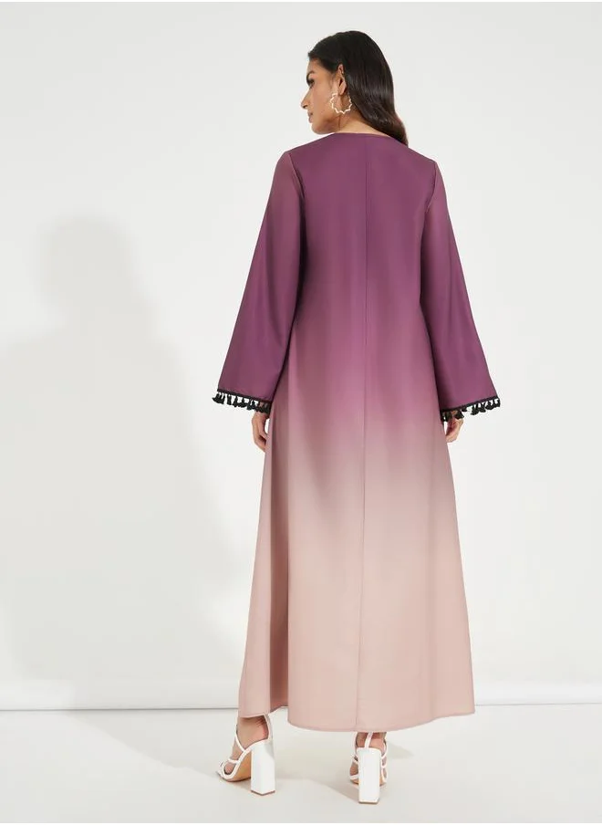 Styli Gradient Effect Jalabiya with Tassel Detail