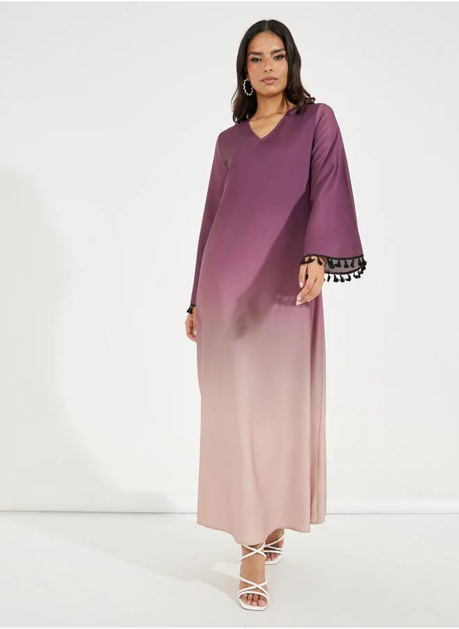 Styli Gradient Effect Jalabiya with Tassel Detail