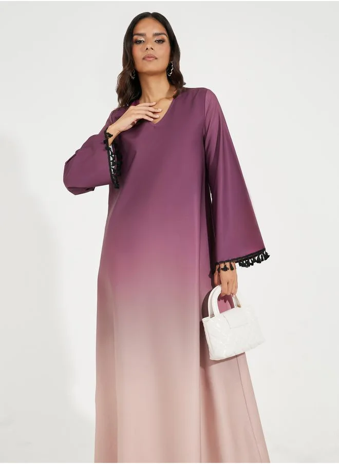 Styli Gradient Effect Jalabiya with Tassel Detail