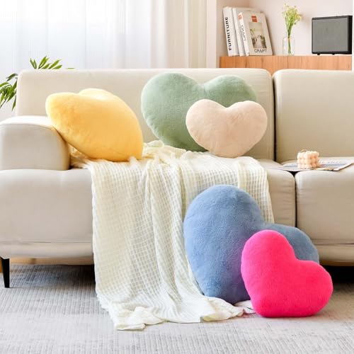 XVTRU Hot Pink Heart Pillows, Cute Heart Decorative Pillow, Heart Shaped Throw Pillows for Bed, Faux Rabbit Fur Plush Hoom Decor Pillow Cushion for Chair Sofa Living Room (Mini 12.9" x 9.8") - Image 4