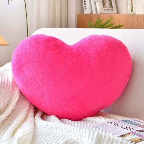 XVTRU Hot Pink Heart Pillows, Cute Heart Decorative Pillow, Heart Shaped Throw Pillows for Bed, Faux Rabbit Fur Plush Hoom Decor Pillow Cushion for Chair Sofa Living Room (Mini 12.9" x 9.8") - Image 1