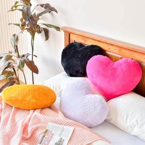 XVTRU Hot Pink Heart Pillows, Cute Heart Decorative Pillow, Heart Shaped Throw Pillows for Bed, Faux Rabbit Fur Plush Hoom Decor Pillow Cushion for Chair Sofa Living Room (Mini 12.9" x 9.8") - Image 5
