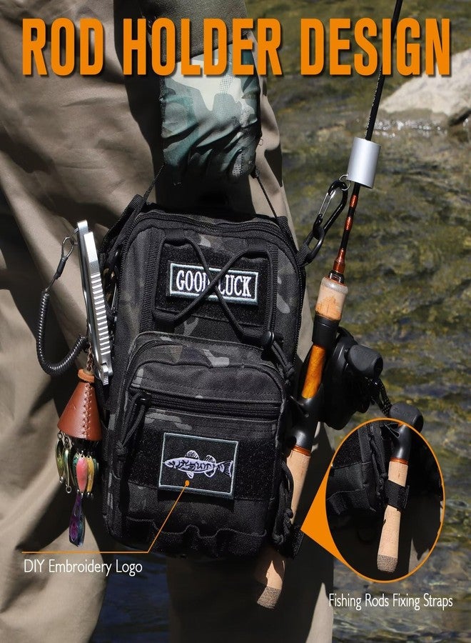 Dovesun Small Fishing Backpack, Waterproof Fly Fishing Single Shoulder Fishing Bag Tackle Bag with Tackle Boxes, C-black(without Tackle Box), 8.5 * 6.3 * 17.7 inches, Backpack - Image 5