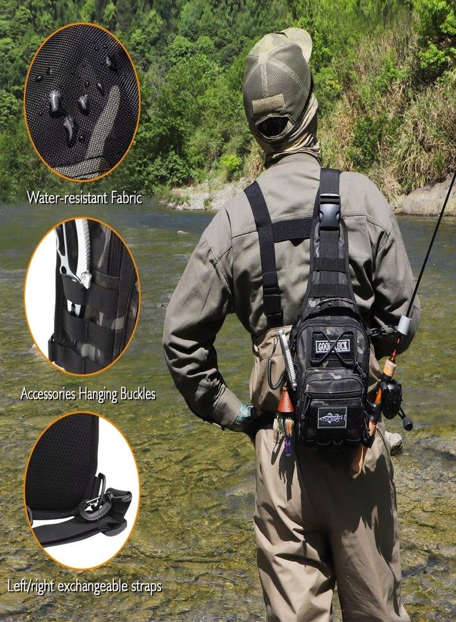 Dovesun Small Fishing Backpack, Waterproof Fly Fishing Single Shoulder Fishing Bag Tackle Bag with Tackle Boxes, C-black(without Tackle Box), 8.5 * 6.3 * 17.7 inches, Backpack - Image 4