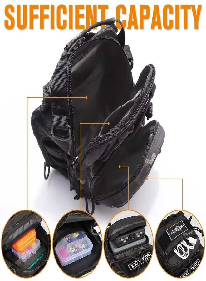 Dovesun Small Fishing Backpack, Waterproof Fly Fishing Single Shoulder Fishing Bag Tackle Bag with Tackle Boxes, C-black(without Tackle Box), 8.5 * 6.3 * 17.7 inches, Backpack - Image 3