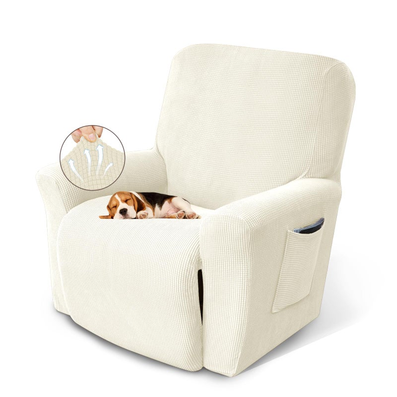 KEKUOU Recliner Chair Covers Lazy Boy Recliner Covers Stretch Couch Cover Slipcovers 1 Piece Furniture Protector with Elastic Bottom for DogKidsRecliner Beige