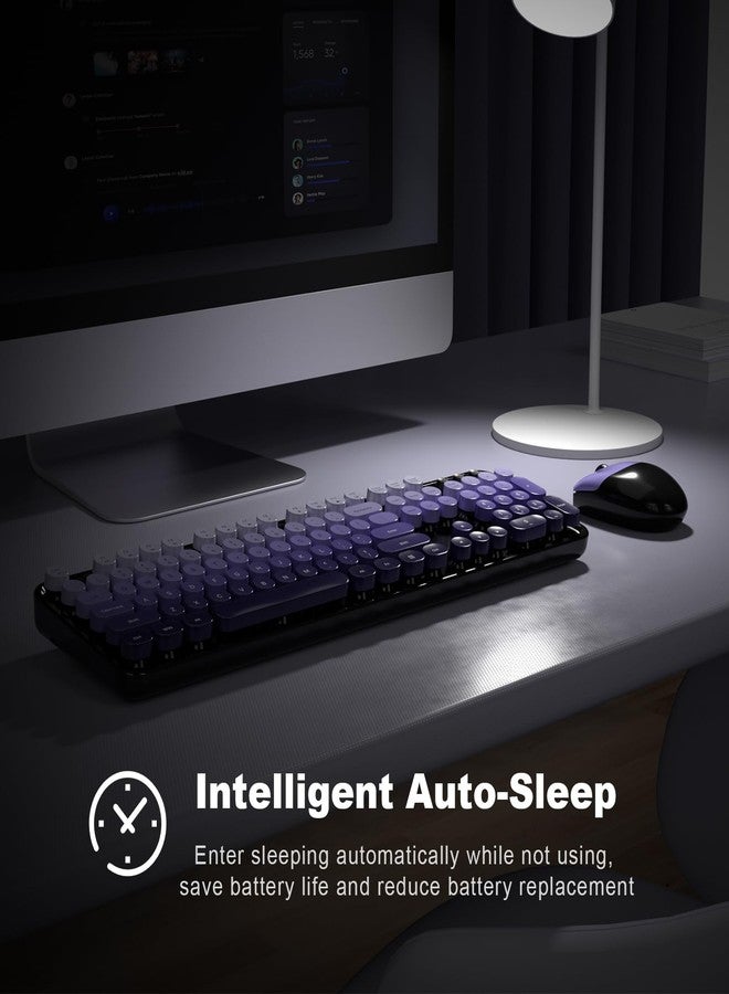 MOFII Wireless Keyboard and Mouse Combo, Full Size 2.4G Plug and Play Typewriter Retro Round Computer Keyboard and Mouse Set for Windows, Computer, Desktop, PC, Notebook - (Black Purple Gradient) - Image 4