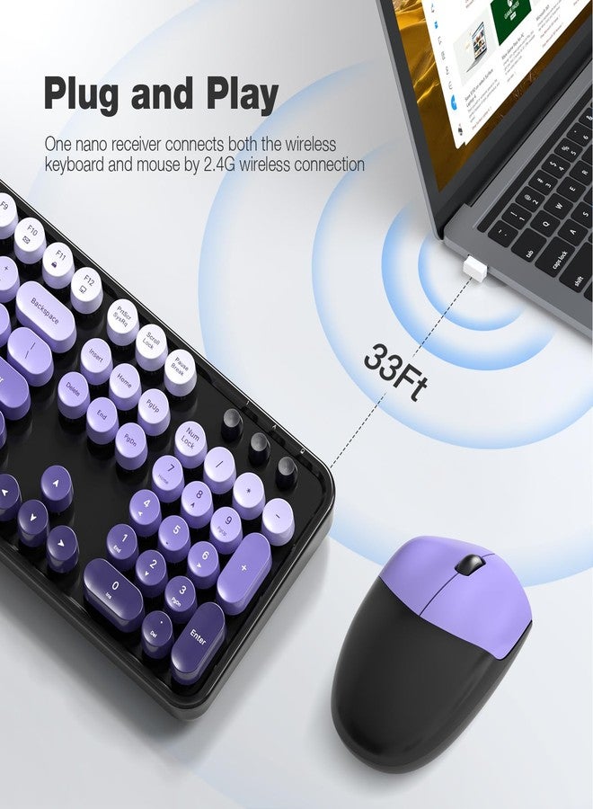 MOFII Wireless Keyboard and Mouse Combo, Full Size 2.4G Plug and Play Typewriter Retro Round Computer Keyboard and Mouse Set for Windows, Computer, Desktop, PC, Notebook - (Black Purple Gradient) - Image 2