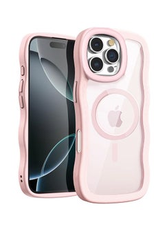 iPhone 16 Pro Max Magsafe Case Cover, Cute Curly Wave Frame Translucent Matte Case, Anti-Scratch Shockproof Protective Phone Cover, Pink