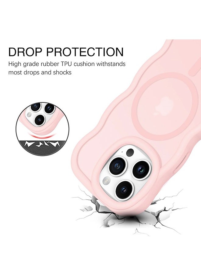 X-level - iPhone 16 Pro Max Magsafe Case Cover, Cute Curly Wave Frame Translucent Matte Case, Anti-Scratch Shockproof Protective Phone Cover, Pink - Image 1