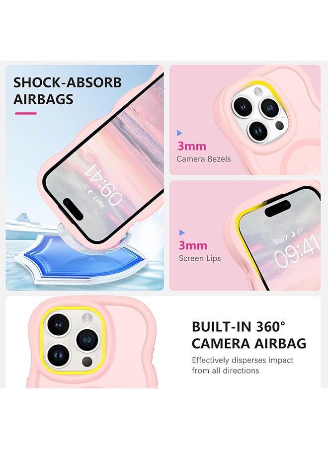 X-level - iPhone 16 Pro Max Magsafe Case Cover, Cute Curly Wave Frame Translucent Matte Case, Anti-Scratch Shockproof Protective Phone Cover, Pink - Image 1