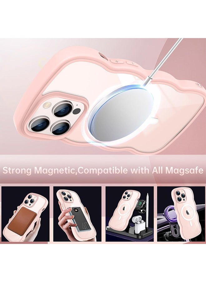 X-level - iPhone 16 Pro Max Magsafe Case Cover, Cute Curly Wave Frame Translucent Matte Case, Anti-Scratch Shockproof Protective Phone Cover, Pink - Image 1