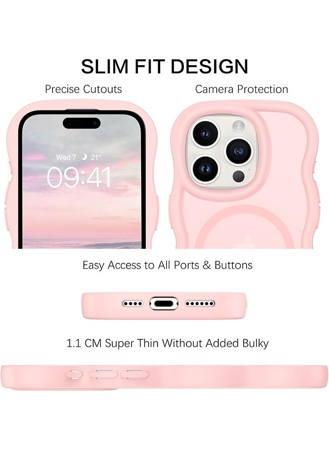 X-level - iPhone 16 Pro Max Magsafe Case Cover, Cute Curly Wave Frame Translucent Matte Case, Anti-Scratch Shockproof Protective Phone Cover, Pink - Image 1