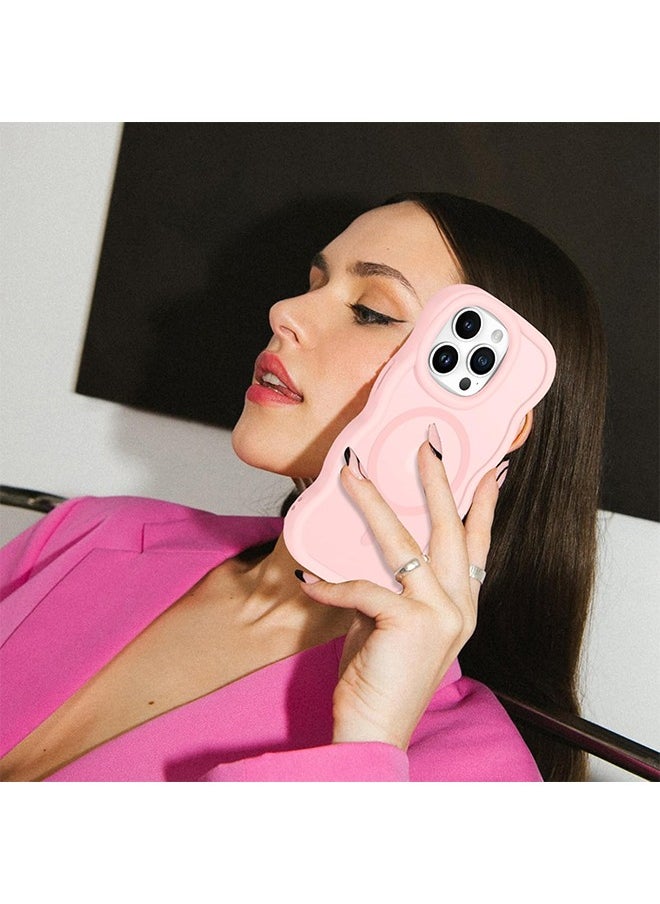 X-level - iPhone 16 Pro Max Magsafe Case Cover, Cute Curly Wave Frame Translucent Matte Case, Anti-Scratch Shockproof Protective Phone Cover, Pink - Image 1