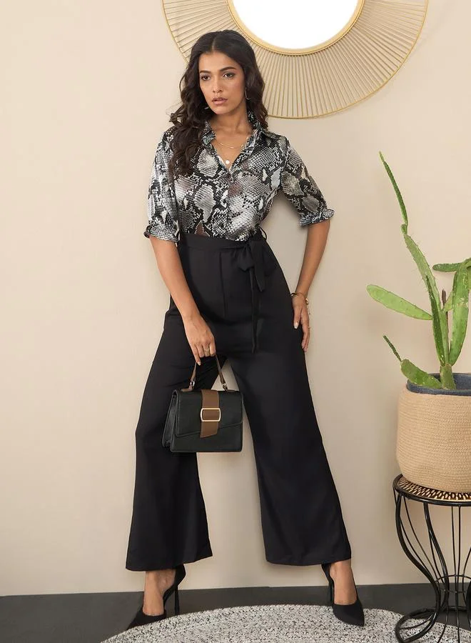 Stylestone Satin Snake Print Buttoned Jumpsuit