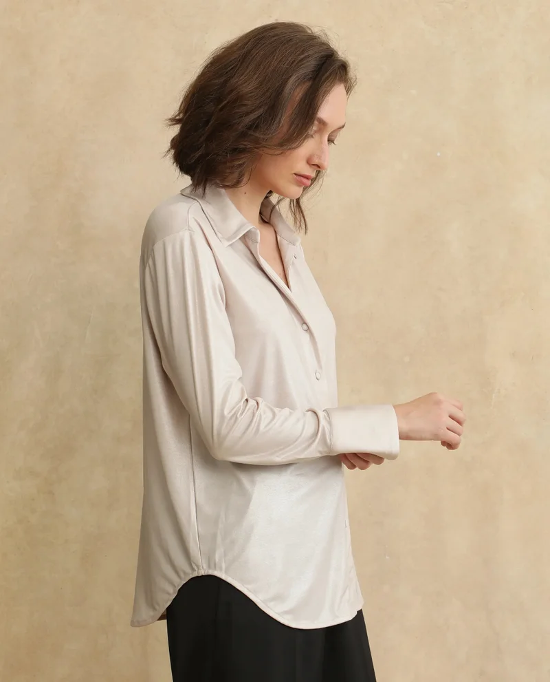 Rareism Women's Full Sleeves Metallic Shirt