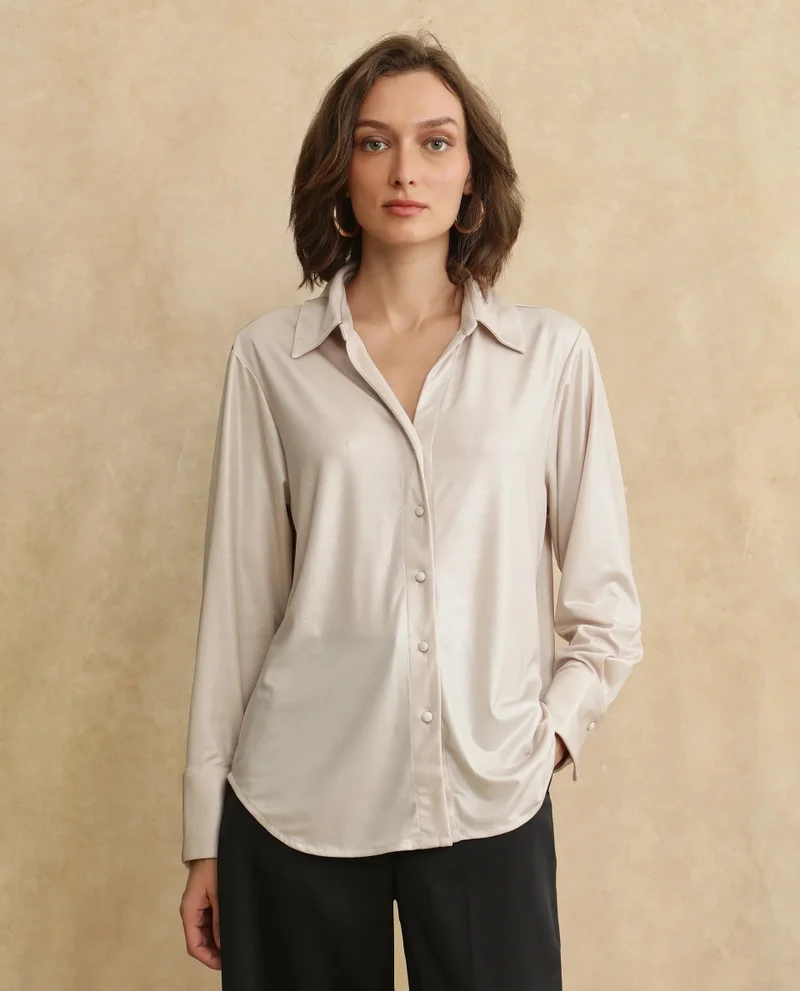 Rareism Women's Full Sleeves Metallic Shirt