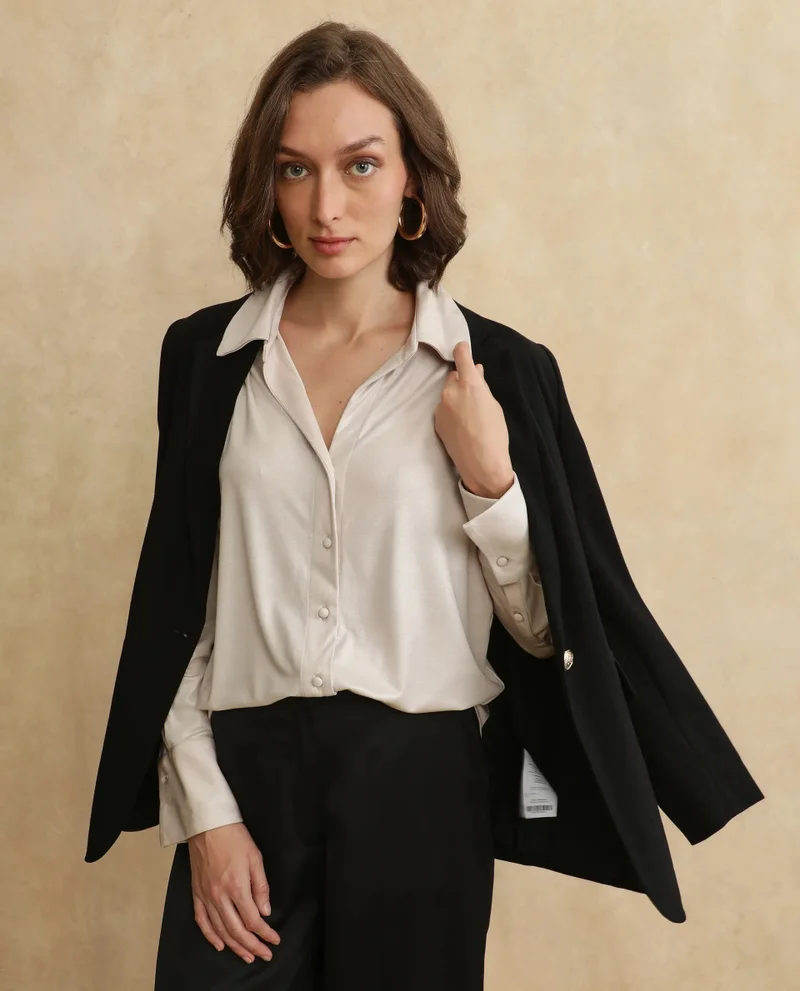 Rareism Women's Full Sleeves Metallic Shirt