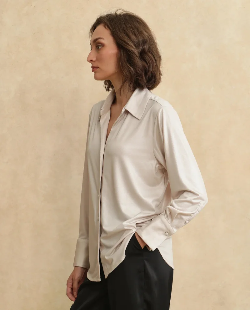 Rareism Women's Full Sleeves Metallic Shirt