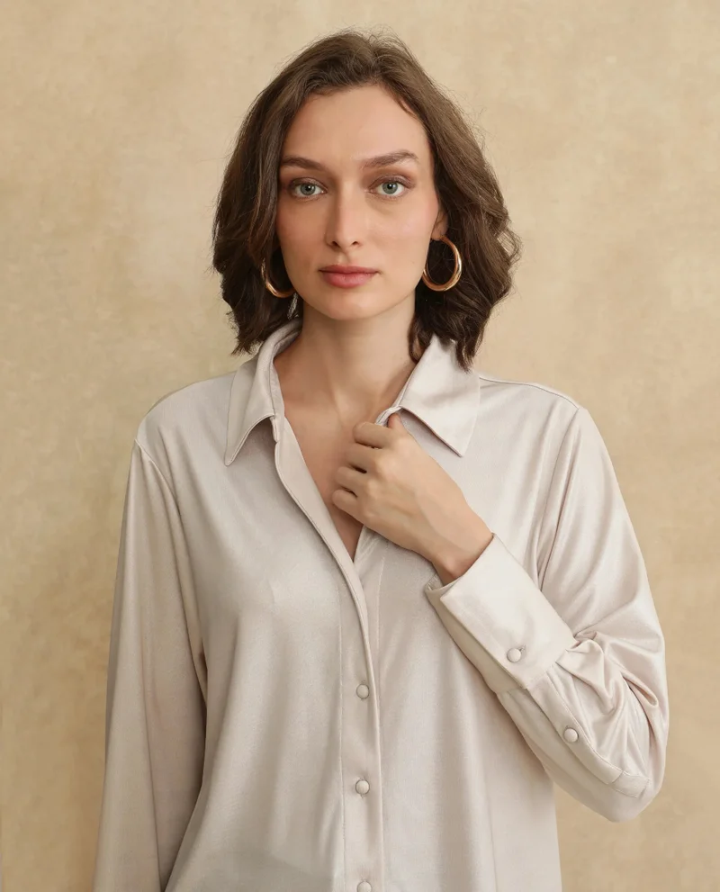Rareism Women's Full Sleeves Metallic Shirt