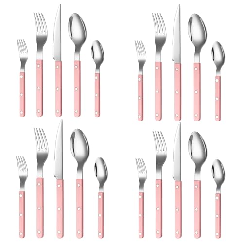 Khen Cutlery Set of 20 Pieces, 18/8 Stainless Steel Flatware, Modern Silverware for Home, Kitchen, Dining & Table Setting for 4, Dishwasher Safe, Lightweight & Ergonomic Design Gift - Pink - Image 2