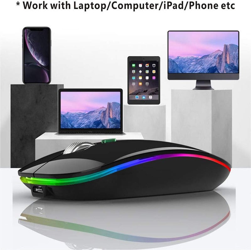 TENMOS Wireless Bluetooth Mouse, LED Slim (Bluetooth 5.1 + USB) 2.4GHz Rechargeable Silent Bluetooth Wireless Mouse with Type C Adapter for Laptop/MacBook/iPad OS 13 and Above (Black) - Image 5