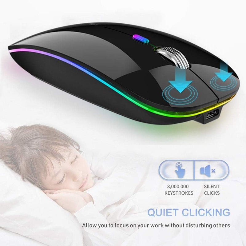 TENMOS Wireless Bluetooth Mouse, LED Slim (Bluetooth 5.1 + USB) 2.4GHz Rechargeable Silent Bluetooth Wireless Mouse with Type C Adapter for Laptop/MacBook/iPad OS 13 and Above (Black) - Image 3