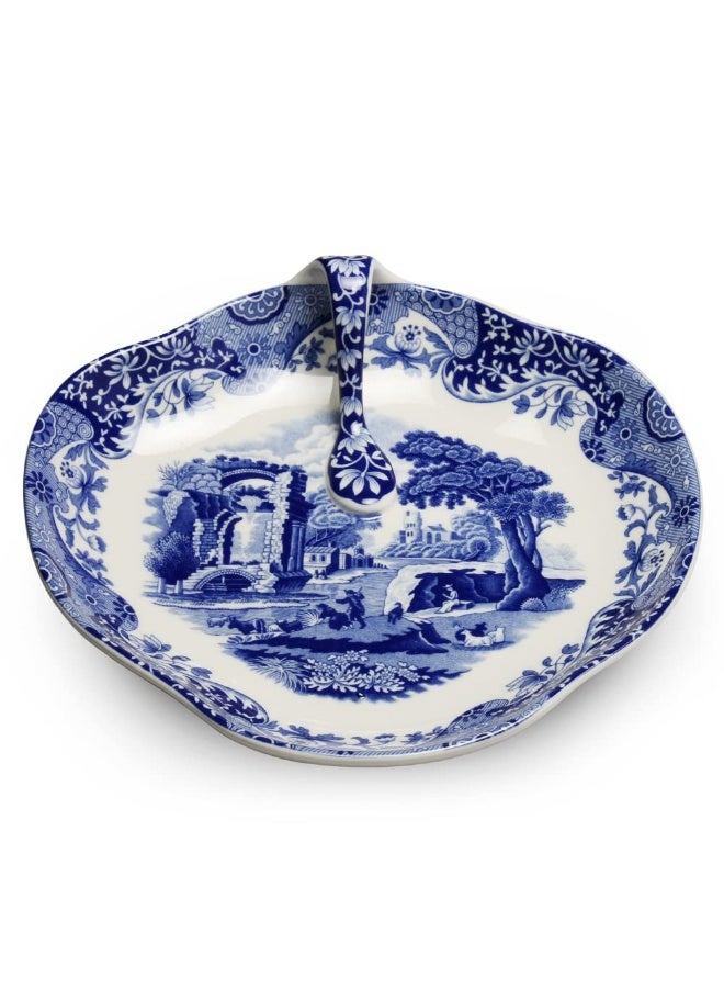 Spode Blue Italian 8 Inch Handled Tray - Elegant Decorative Serving Dish for Snacks, Appetizers, Fruit - Porcelain Presentation for Entertaining Table Displays - Image 1