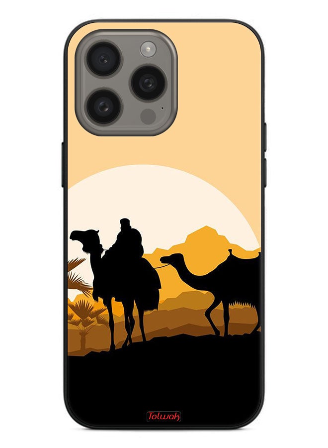 Tolwak Apple iPhone 15 Pro Protective Case Cover Camels In Desert Art - Image 2