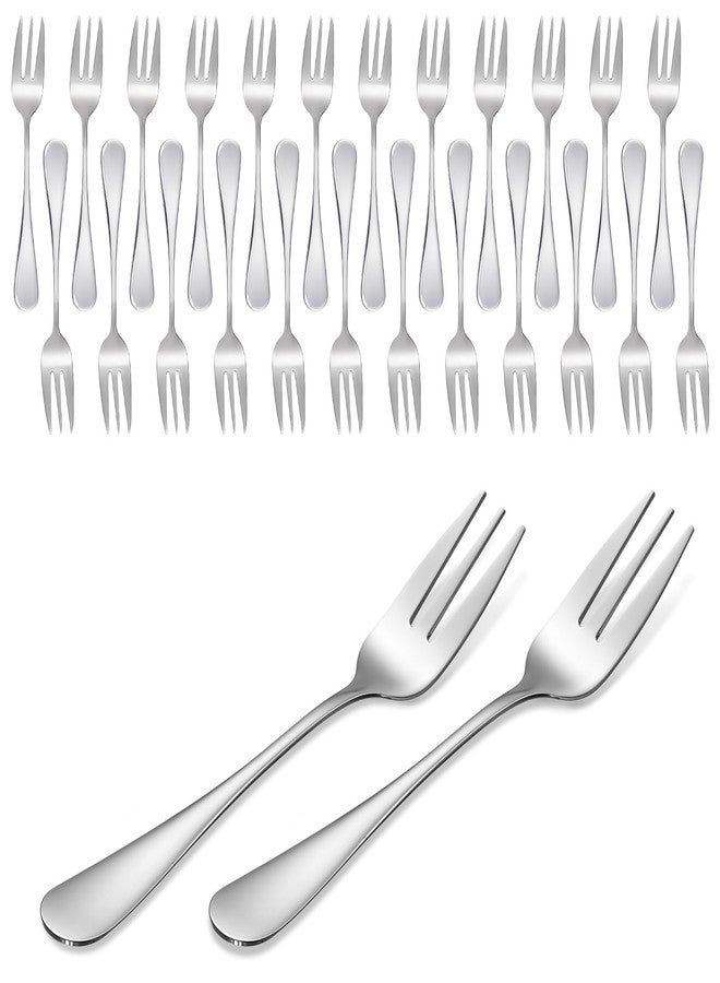 wutfuooo 36 Pcs Oyster Fork Appetizer Seafood Forks Portable Stainless Steel 3 Prong Fruit Fork Small Cocktail Salad Dessert Forks for Tasting Crab Escargot Party Travel, 5.5 Inch Silver - Image 1