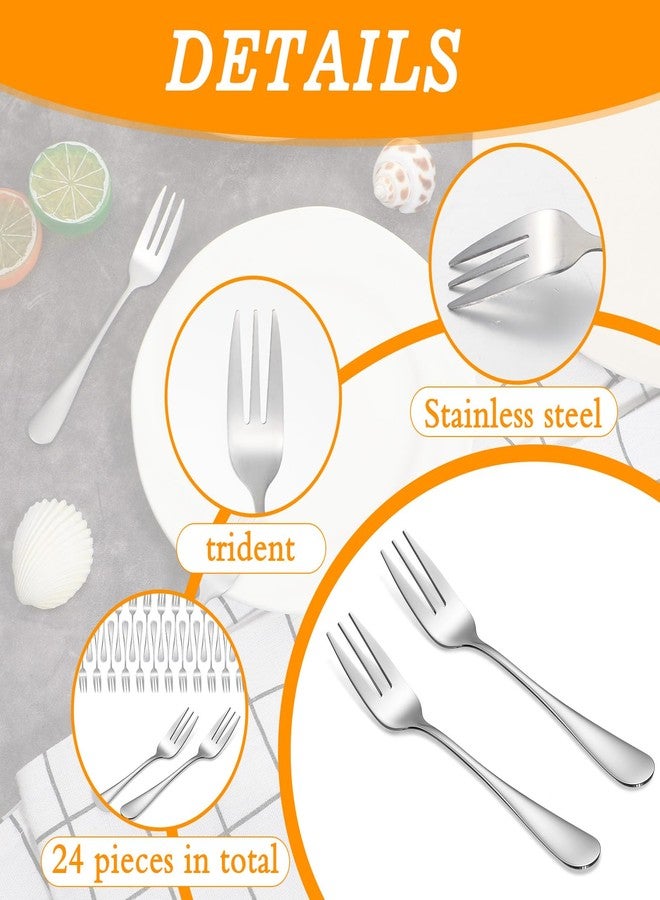 wutfuooo 36 Pcs Oyster Fork Appetizer Seafood Forks Portable Stainless Steel 3 Prong Fruit Fork Small Cocktail Salad Dessert Forks for Tasting Crab Escargot Party Travel, 5.5 Inch Silver - Image 3