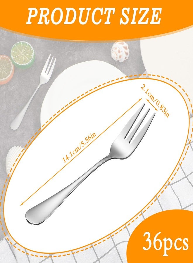 wutfuooo 36 Pcs Oyster Fork Appetizer Seafood Forks Portable Stainless Steel 3 Prong Fruit Fork Small Cocktail Salad Dessert Forks for Tasting Crab Escargot Party Travel, 5.5 Inch Silver - Image 2