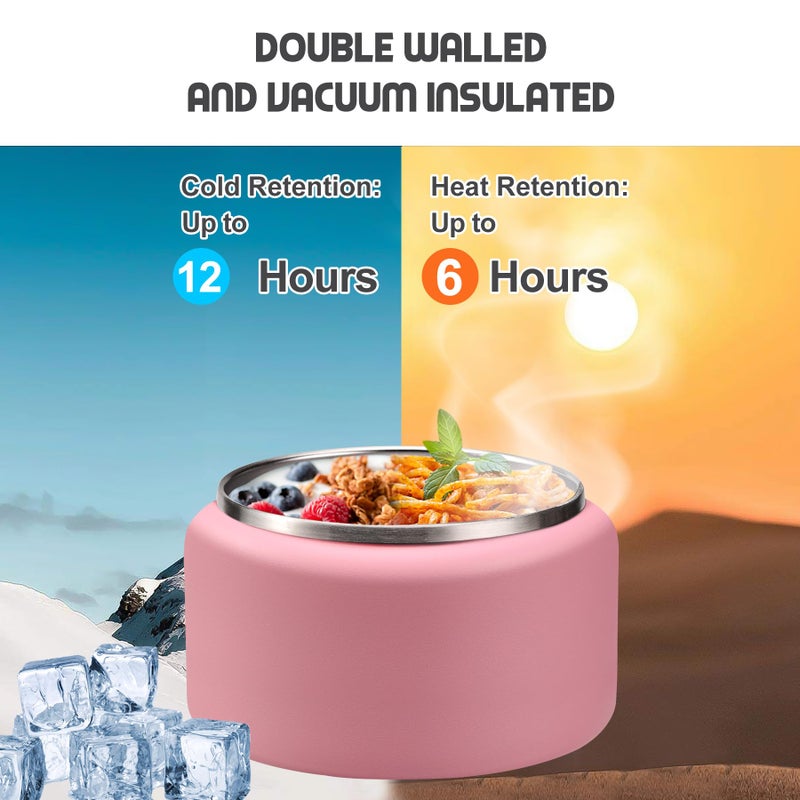 BOSEDSANG 13.5oz Soup Thermo for Hot Food Kids with Buckle Lid Insulated Vacuum Food Jar Wide Mouth Leakproof Stainless Steel Lunch Container- Pink - Image 3