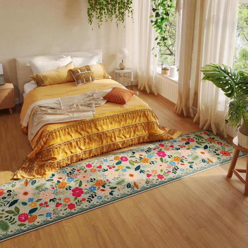 Rugcomf Runners for Hallways Kitchen Runner Rug Non Slip 2'x 10' Long Washable Rugs with Rubber Backing Soft Floral Carpet Runner for Hallways, Kitchen, Laundry, Bedroom, Bathroom(Green) - Image 4