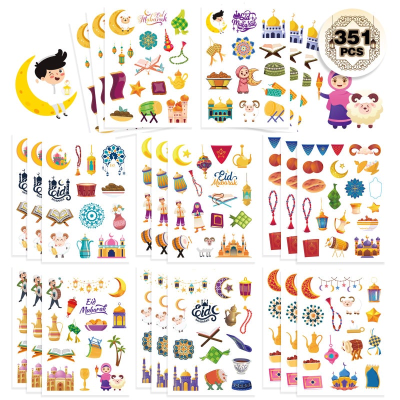 DUJAA 351PCS Eid Mubarak Theme Stickers for Kids Ramadan Kareem and Eid Stickers Sheets Ø±Ù…Ø¶Ø§Ù† Ù…Ø¨Ø§Ø±Ùƒ Holy Kaaba Quran Ramadan Decoration Islamic Muslim Party Supplies Decorations - Image 1