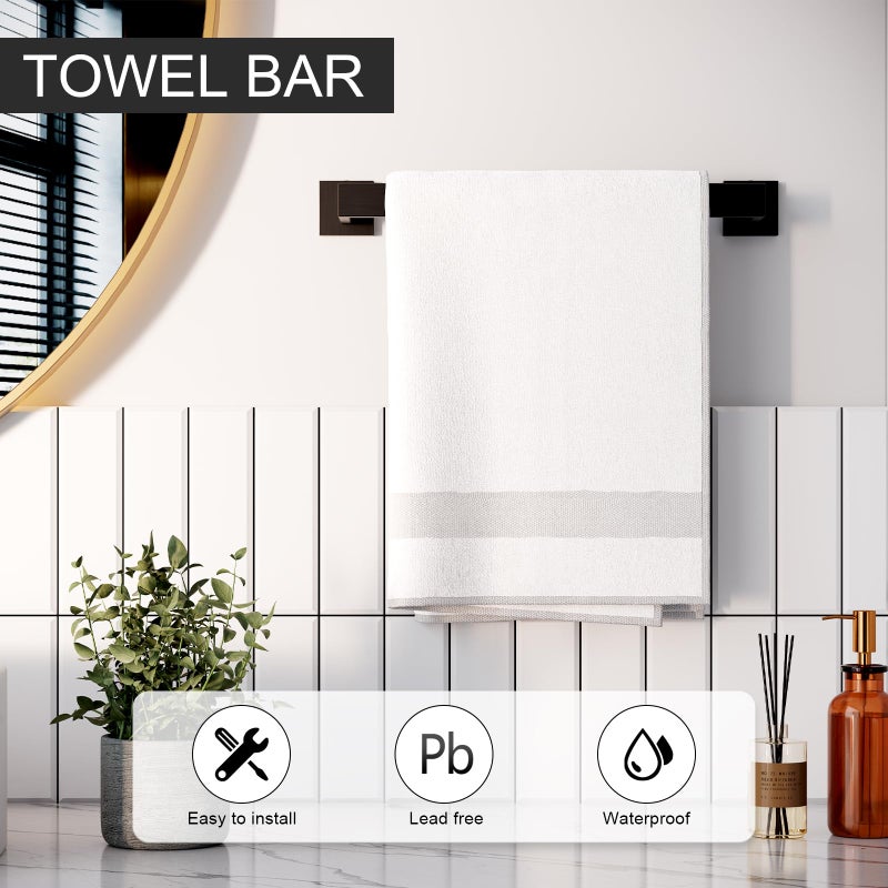 HAWKROWN 5-Piece Matte Black Bathroom Accessories Set, SUS304 Stainless Steel Wall Mounted 16 Inch Hand Towel Bar, Toilet Paper Holder, Towel Ring, Towel Hooks, Bathroom Hardware Set, Towel Bar Set - Image 4