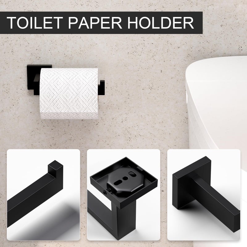 HAWKROWN 5-Piece Matte Black Bathroom Accessories Set, SUS304 Stainless Steel Wall Mounted 16 Inch Hand Towel Bar, Toilet Paper Holder, Towel Ring, Towel Hooks, Bathroom Hardware Set, Towel Bar Set - Image 5