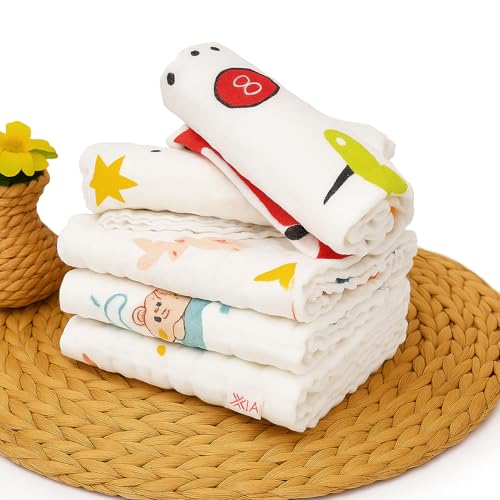 Koochie-Koo Soft Muslin Cloth for New Born Baby 500 GSM | 30x30 cm, Pack of 5 | Gentle Baby Towels Newborn | Premium Bath Towels for Delicate Skin | Gift for New Parents Fabric - Image 1