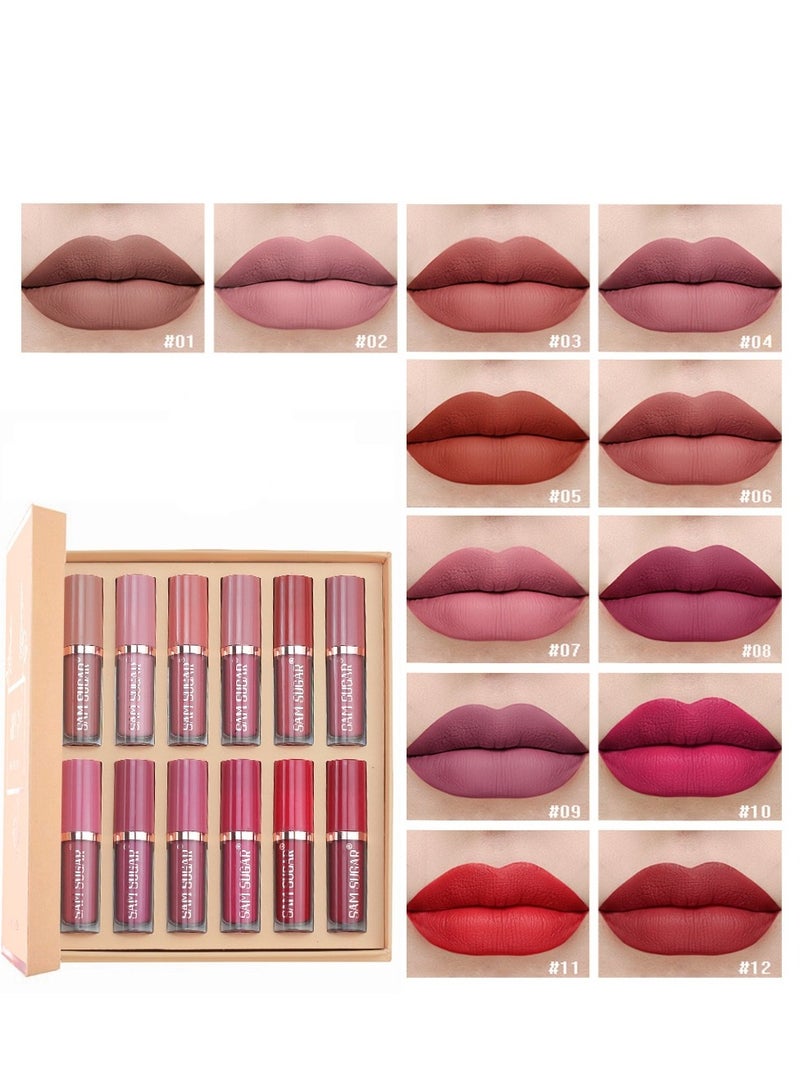 SAM SUGAR 12 Colors Book Style Velvet Matte Liquid Lipstick Christmas Gift Set Long-Lasting Non-Stick Cup Not Fade Shimmer Nude Lip Gloss Thanks For the Love Lip Set (Set B) - Image 1
