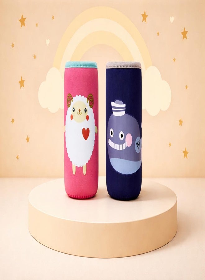 Alya The Cheeky Kidzz Soft Reusable Baby Feeding Bottle Cover Sleeve Printed Suitable for 120ml 150ml 220ml 240ml Feeding Milk/Water Feeder Bottles(Pack of 2) (Whale-Sheep) - Image 1