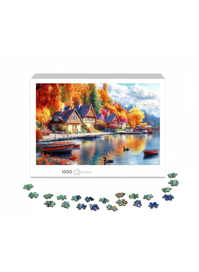 1000 قطعة من ألغاز بحيرات الخريف - ألغاز تحدي للبالغين، مناسبة للتسلية العائلية، هدايا مثالية لعيد الميلاد. - Image 2