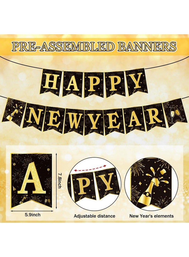 Zhehao Happy New Year Banner with 3.3 x 6.6 ft Gold Foil Fringe Curtains for New Year Eve Party Decorations - Image 2