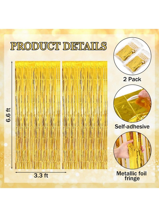 Zhehao Happy New Year Banner with 3.3 x 6.6 ft Gold Foil Fringe Curtains for New Year Eve Party Decorations - Image 3