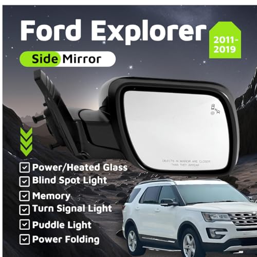 VMDCcdz Driver Side Mirror Compatible with Ford Explorer 2011-2019 with Blind Spot Light Turn Signal Light Puddle Light Heated Power Glass Power Folding with Memory 14 Pins Replace GB5Z17683 - Image 3