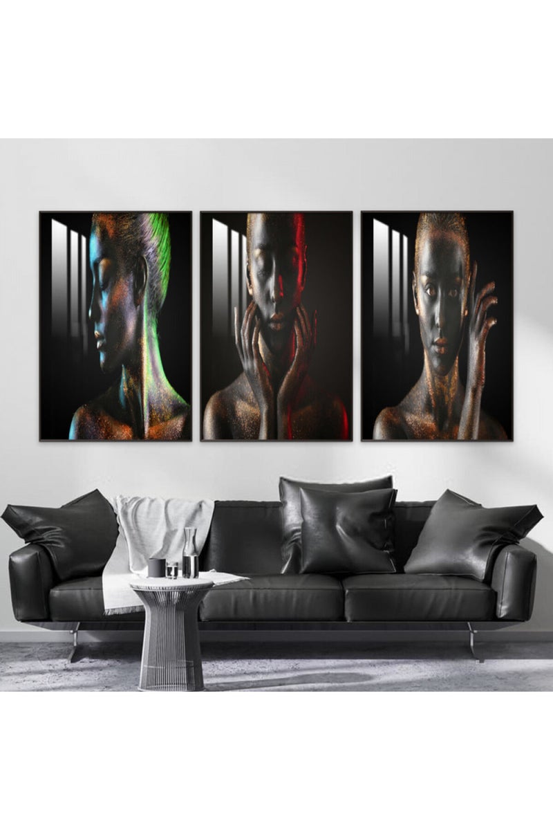 Marktna Three wooden wall painting with a frame and a clear acrylic layer - Image 1