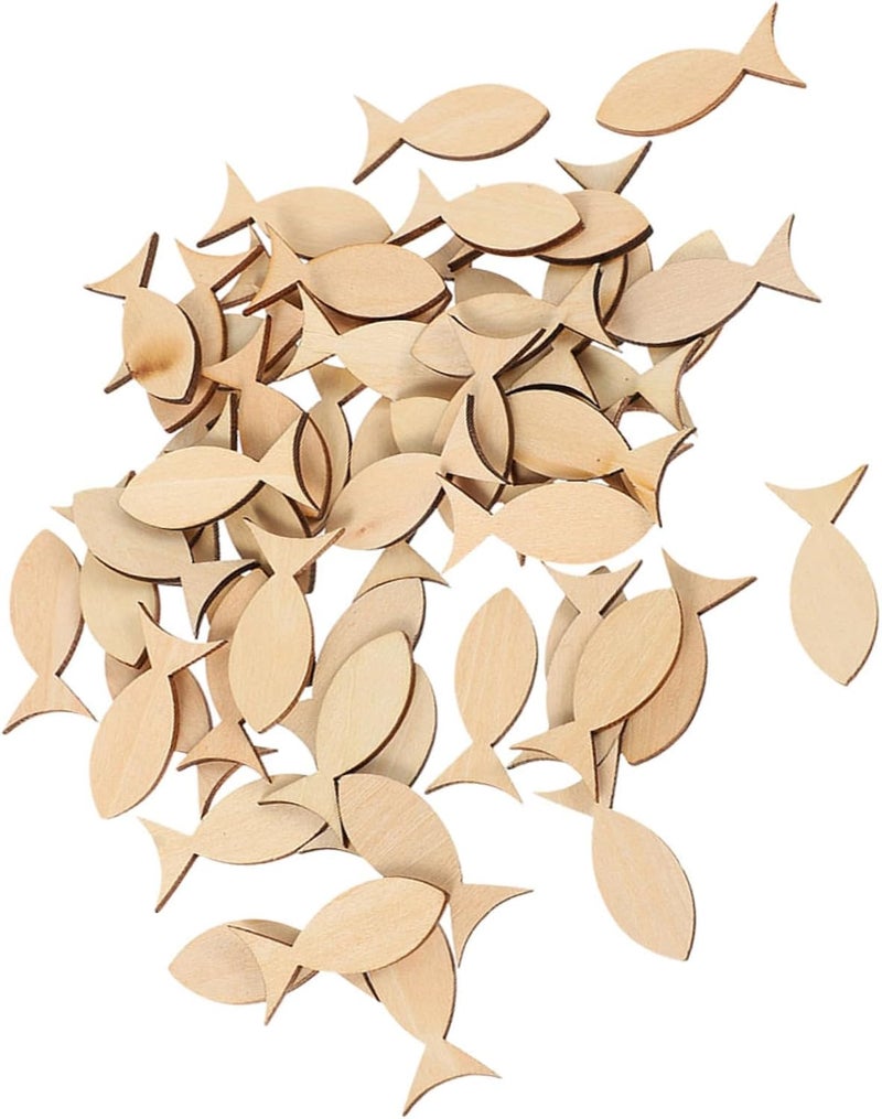 Healifty 50pcs Unfinished Wood Fish Cutouts Smooth Edges Mini Fish Shaped Wood Slices for DIY Painting Crafts and Rustic Home Decoration Projects - Image 1