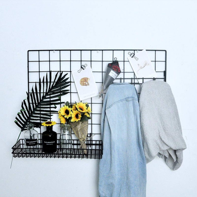 ANZOME Black Metal Wire Hanging Basket, Multifunction Creative Mesh Wall Grid Holder Storage Organizer Plant Holder Shelf Flower Pots Black Coated - Image 5