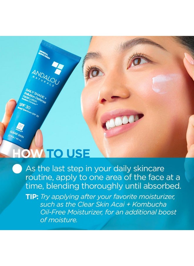 Andalou Naturals - Daily Shade Face Sunscreen Spf 30 Zinc Oxide Mineral Sunscreen Sun + Pollution Defense Face Lotion Helps Minimize Look Of Pores Matte Finish & Lightweight 2.7 Fl. Oz. - Image 1